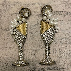 Wedding 💍Rhinestone Champagne Glass Earrings with Pearl, Silver & Gold Accents